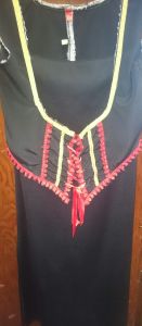 Adult Female Costumes to Hire - PIRATE - Red & black bodice & black long skirt